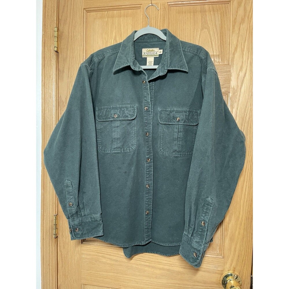 Cabelas Mens XL Green Deerskin Soft Chamois Heavyweight Cotton Long Sleeve Shirt